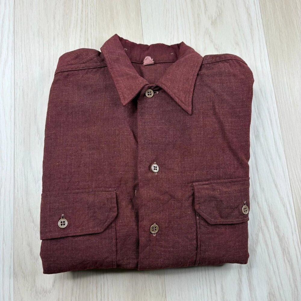 Unbranded Mens Burgundy Red Long Sleeve Spread Collar Wool Shirt Size 16/32  Pre